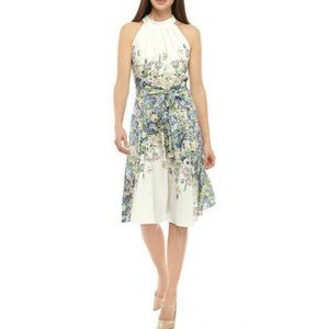 DN Designs Curvy Women's Halter Floral Tie Waist Dress